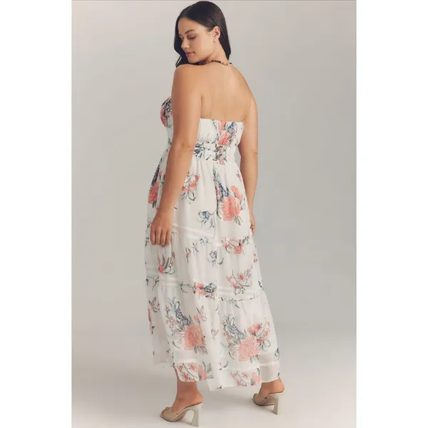 Anthropologie Somerset Strapless Floral Chiffon Midi Dress Ivory‎ NWT Size L - Image 2
