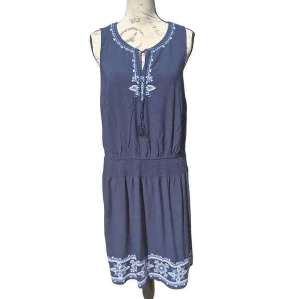 J.Jill Embroidered Dress‎ Sleeveless Navy Blue Casual Women's Small - Image 2