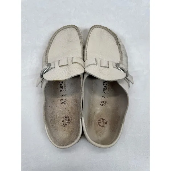 Birkenstock Leather Clogs Mules Buckle Slides‎ Neutral Size 40 US 9 - Image 7