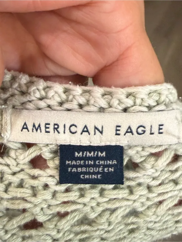 American Eagle Outfitters Sage Crochet Scoop Neck Crop Sweater - Image 6