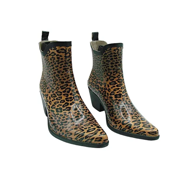 CORKYS Womens Girls Black Brown Leopard Print Cowgirl Ankle Rainboots Size US 5 - Image 2