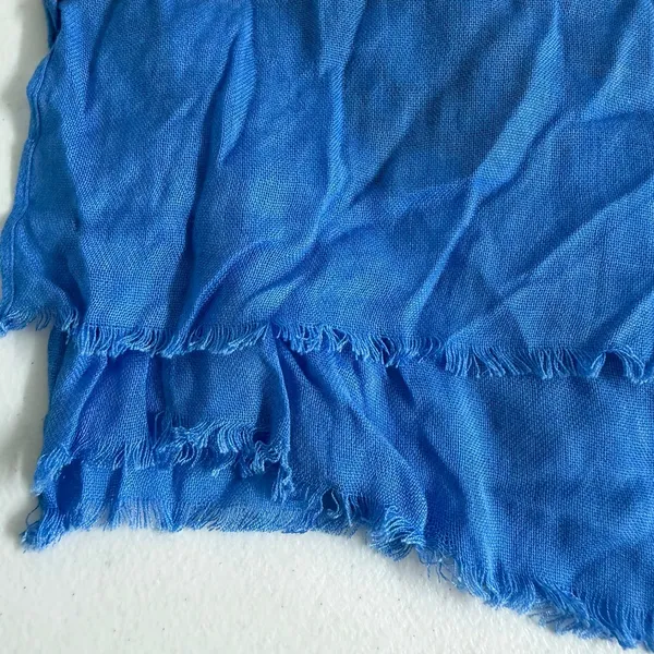 Women's blue orange floral print fringe lightweight fashion scarf accessories - Image 2