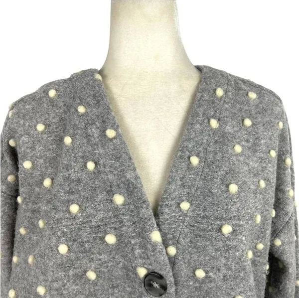 Madewell AG245 Texture & Thread Boxy Bobble Cropped Cardigan Small Polka Pom - Image 4