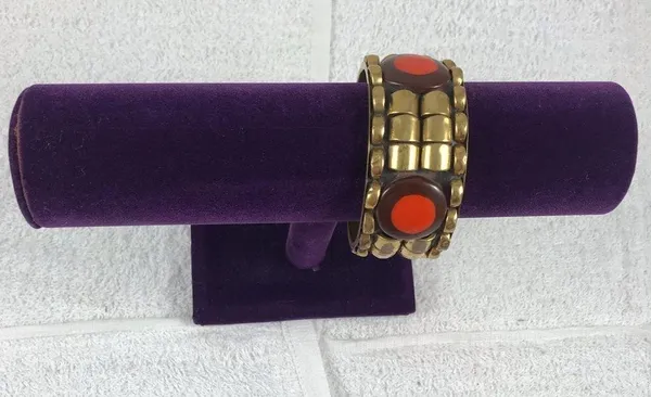 LG Gold Brick Egyptian Ancient Wrist Cuff Bangle - Image 3