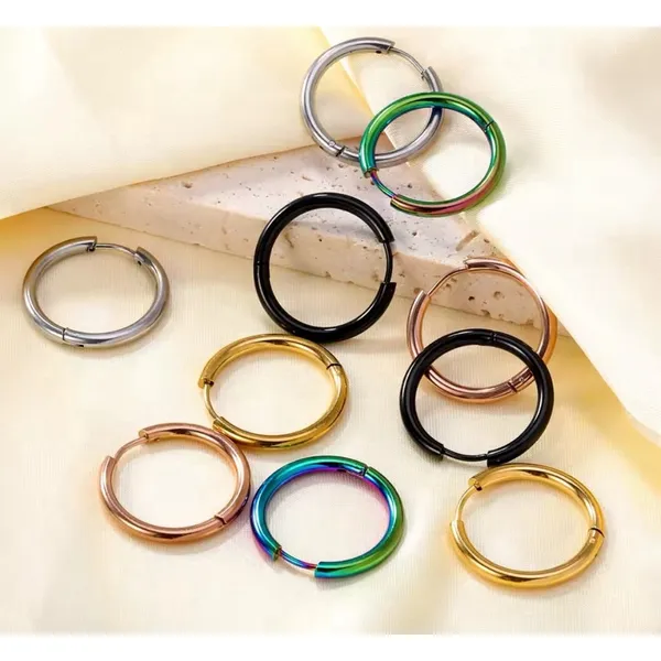 Unisex‎ Hoop Earrings Rose Gold Plated Silver Huggie Hoops, 9mm - Image 13