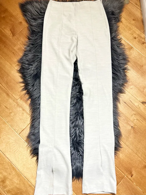 Zara High-Waist Pressed Pleated White Cream Wide-Leg Side Vents Pants Sz XS - Image 4