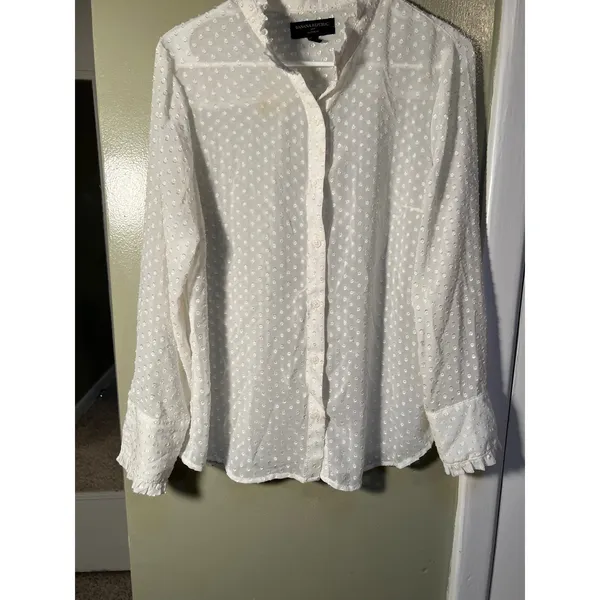 Banana Republic Women's Sz Medium Long Sleeve Drapey Blouse Snow Day White Sheer - Image 5