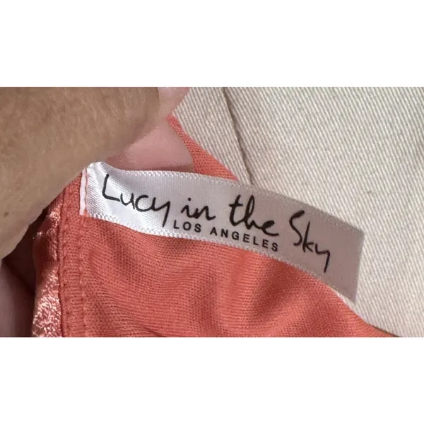 LUCY IN THE SKY Metallic Copper Plunge Ruched Mini Dress Size L Party Cocktail - Image 7