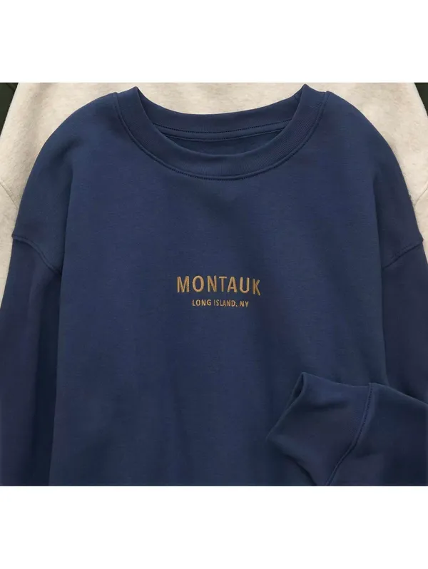 AE Everyday Luxe Graphic Crew Neck Sweatshirt American Eagle NWT Navy Small - Image 2