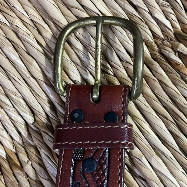 Leather brown western unisex belt. Size 34 - Image 3