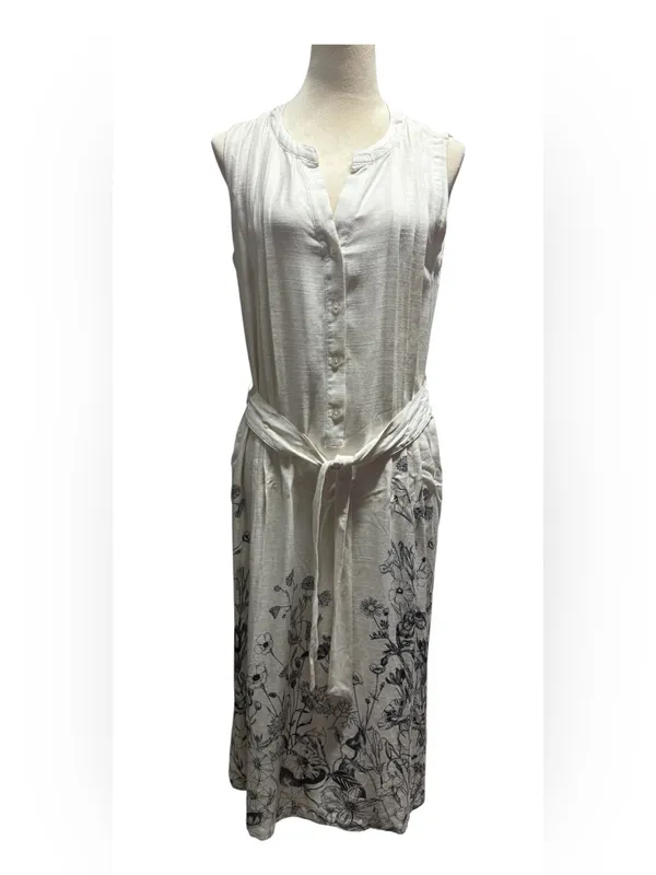 JANE + DELANCEY Floral Tie Waist Midi Dress Linen blend Sz XS - Image 2