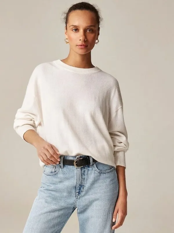 NWT J.Crew Cashmere Relaxed Crewneck Sweater in Snow Ivory Knit Pullover L - Image 2
