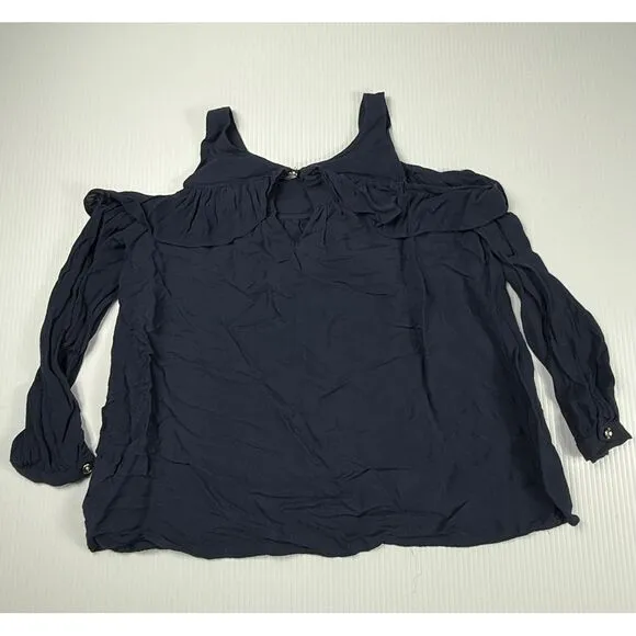 Maeve‎ Navy Cold Shoulder Ruffle Blouse Long Sleeve Romantic Top US 4 - Image 5