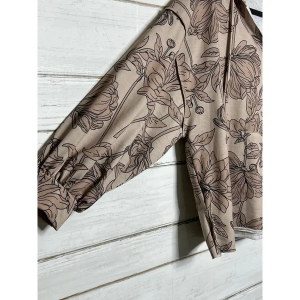 BiBi Floral Hoodie Top Taupe Lightweight Pullover Small Boho Casual - Image 5