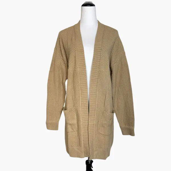 GAP Taupe Textured Cotton Open Front Longline Cardigan Sweater Size M NWT - Image 2