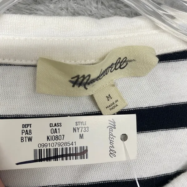 Madewell Top Womens M Black White Striped Short Sleeve Crewneck Casual Tee NY733 - Image 3