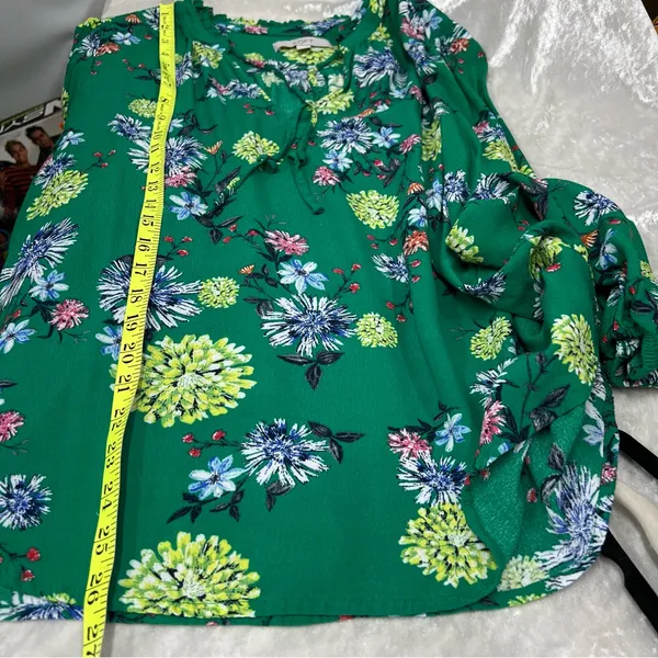 LOFT xl Green Floral Blouse women’s ruffle lightweight long sleeve casual top - Image 5