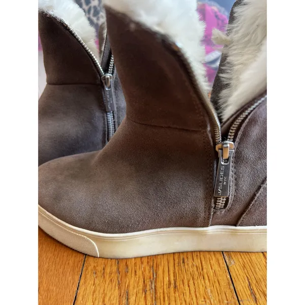 J/Slides NYC Boots Womens Size 8 Gray Suede Faux Fur Lined Ankle Booties Zip - Image 4