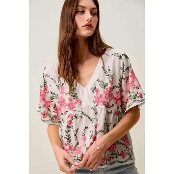SO ME Floral Embroidered V Neck Boho Blouse Top -‎ XL - Image 4