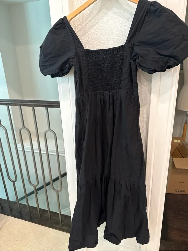 ASTR The Label Black Puff Sleeve Square Neck Tiered Midi Dress XS - Image 5