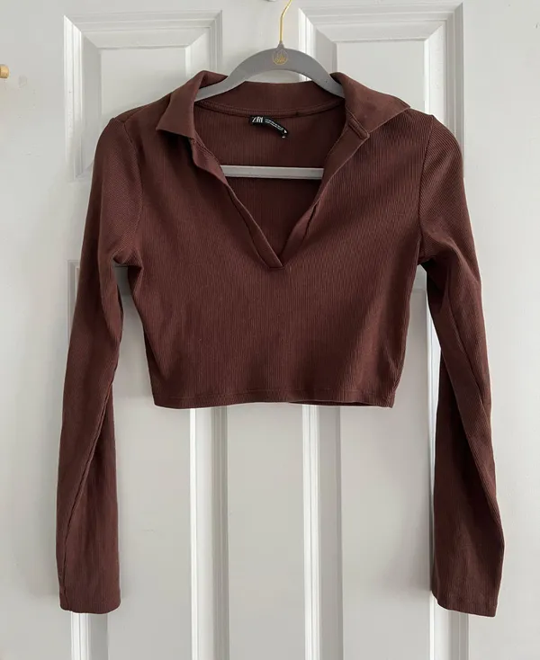 Zara Brown Ribbed Polo - Image 2