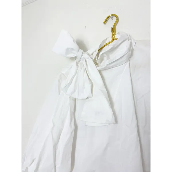 Zara White Poplin Tie Neck Oversized Blouse Size Small 8775/545 Chic Preppy - Image 8