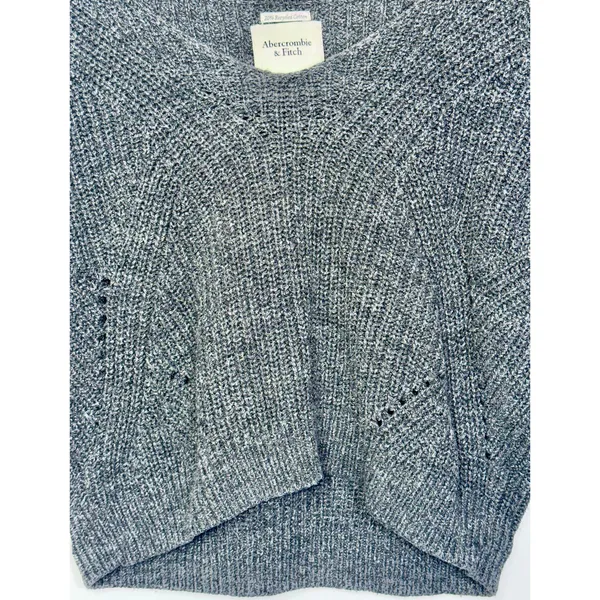 Abercrombie & Fitch Gray Open Knit Long Sleeve Pullover V-Neck Sweater Size S - Image 6
