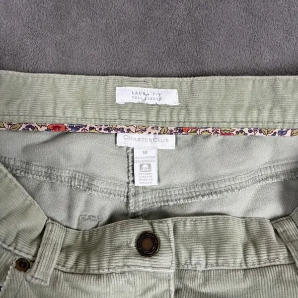 Charter Club Corduroy Pants Women's 10 Green Laura Fit Normcore Retro Academia - Image 3