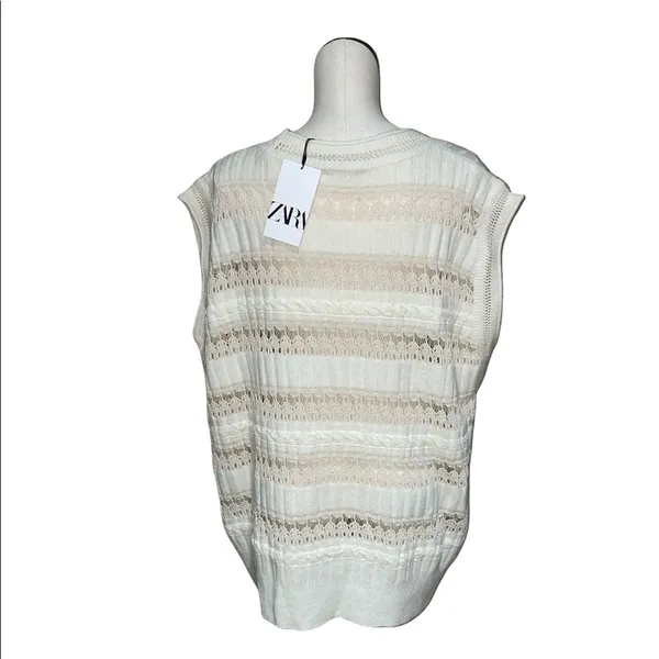 NWT ZARA COMBINATION POINTELLE VEST Sweater Top Super Oversize M Ivory - Image 9