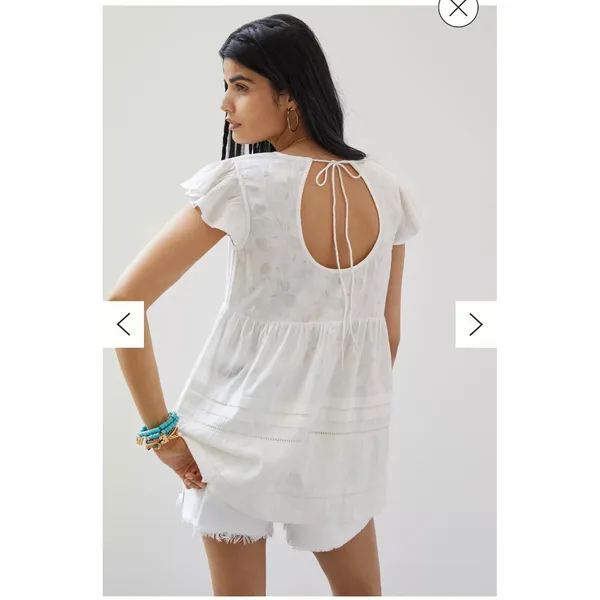 Maeve Anthropologie Womens M White Floral Jacquard Open Back Tie Peplum Blouse - Image 13