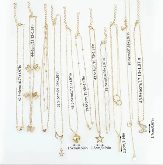 11 Gold Bohemian Layered Golden Necklaces Set - Image 4