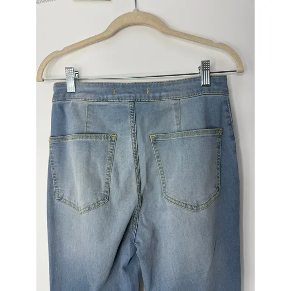 Free People Just Float On High Rise Flare Jeans W27 Light Wash Raw Hem Boho - Image 9