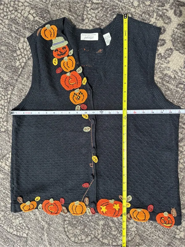 Lord & Taylor Karen Scott Vintage L Black Orange Pumpkin Halloween Sweater Vest - Image 6