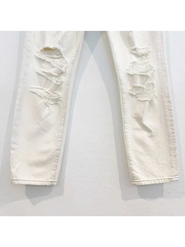 Frame Jeans Size 25 Off White Distressed High‎ Rise Button Fly Rigid Alternative - Image 5