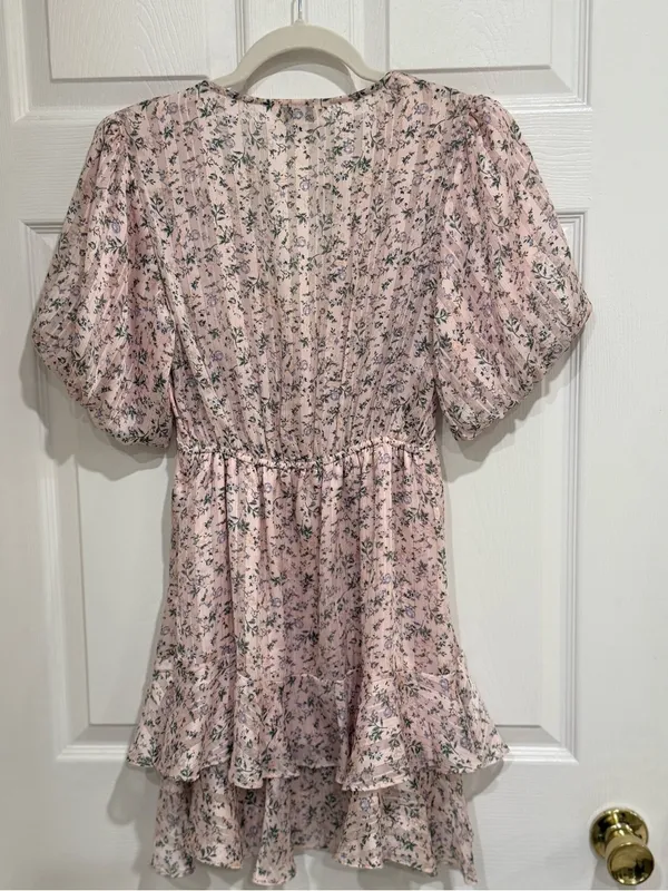 Miss Selfridge Pink Floral‎ Puff-Sleeve Tiered Mini Dress - Image 2