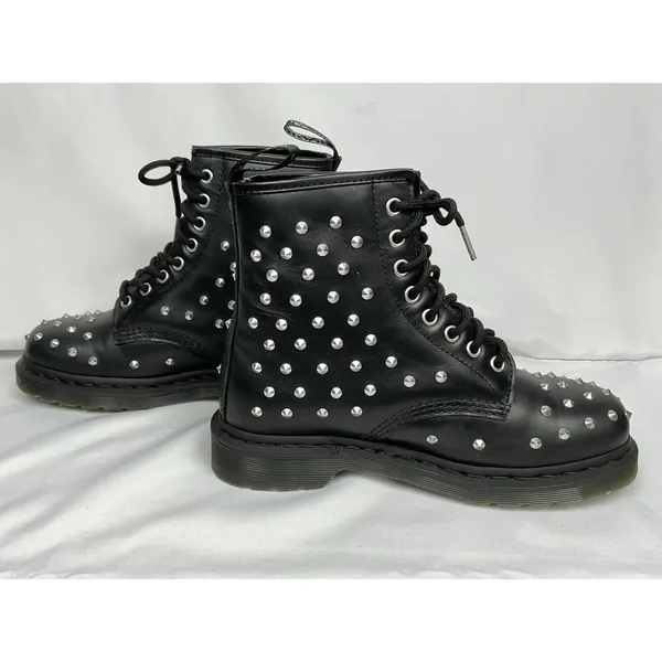 Dr. Martens 1460 Stud Combat Boots Black Wanama Leather 8-Eye Lace Up Ladies 7 - Image 8