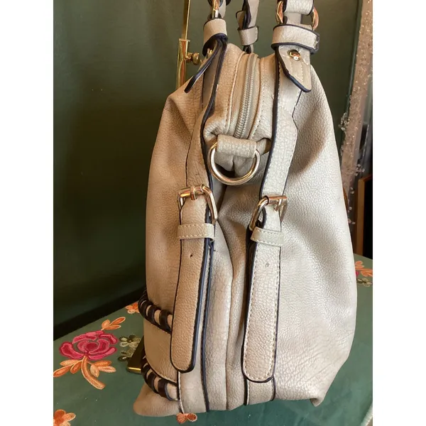 Marc New York Beige Faux Leather Shoulder Bag With Decorative‎ Braiding - Image 6