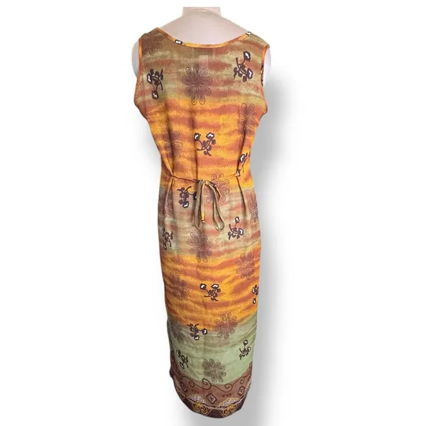 Vintage 90s Desert Sunset Sleeveless Grunge‎ Maxi Dress Geometric Floral Print - Image 3