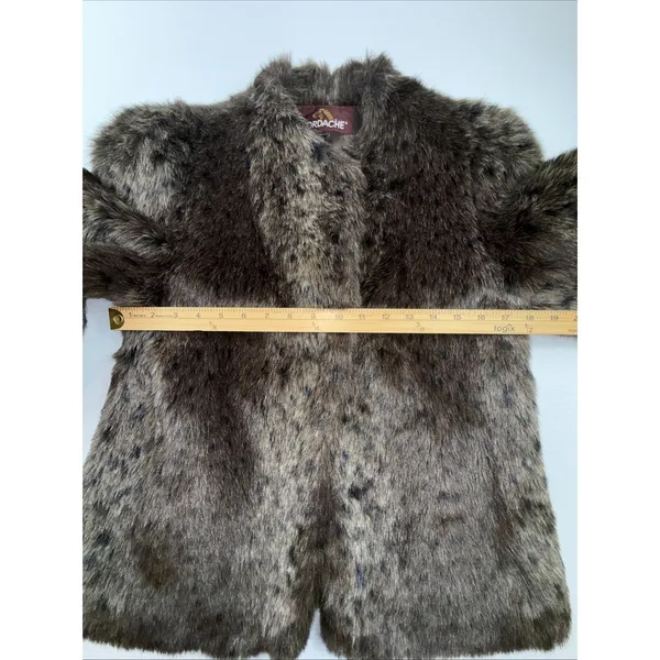 Vintage Jordache Brown Faux Fur Coat jacket Leopard Print Size 7/8 - Image 4