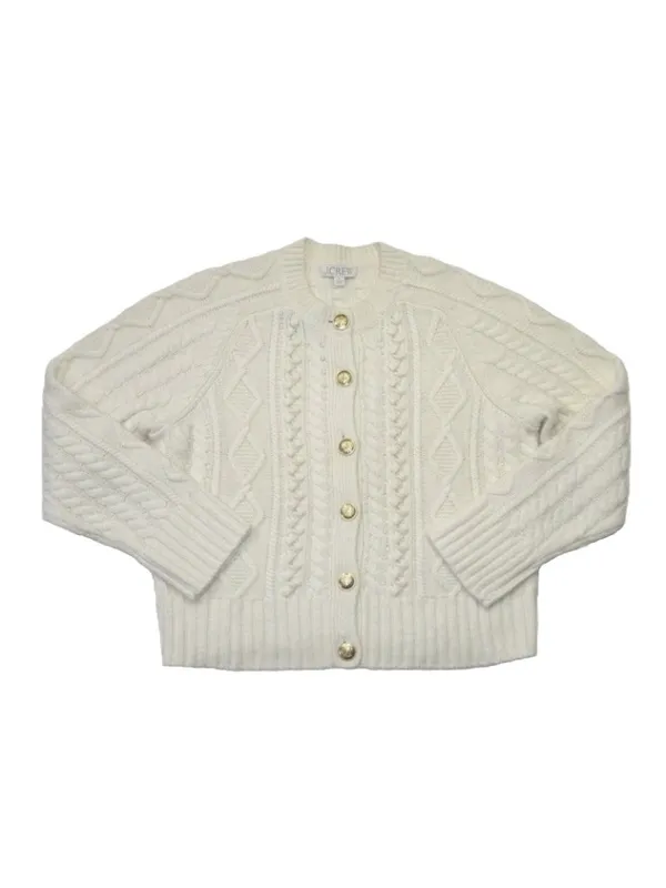 NWT J.Crew Cable-knit Cardigan Sweater in Ivory Wool Blend M - Image 4