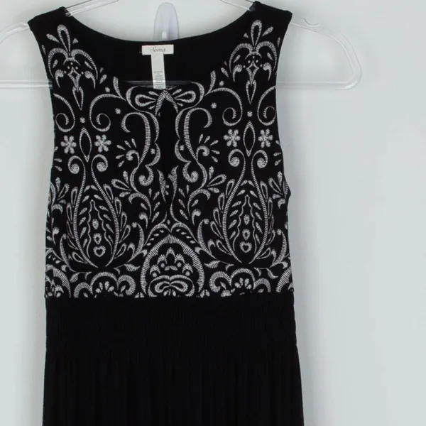 Soma Womens Jersey‎ Knit Baroque Keyhole Smocked Maxi Dress Size XS Black Boho - Image 3