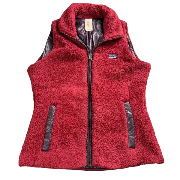 Patagonia Reversible Los Lobos Vest Women Medium Burgundy Fleece Puffer Gorpcore - Image 4