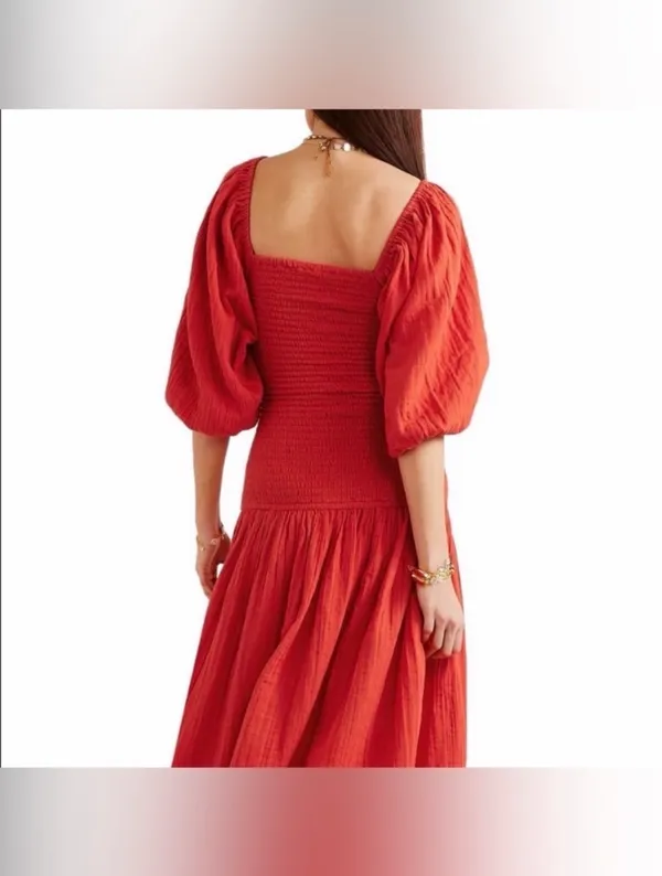 RHODE Harper Smocked Cotton Gauze Midi Dress Size Medium - Image 2