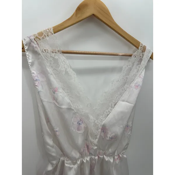 Vintage Jennifer Dale White Floral Lace Satin Sleep Romper Womens Large Lingerie - Image 6