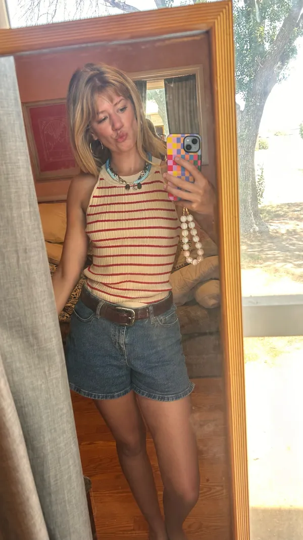 Red and cream striped halter top - Image 3