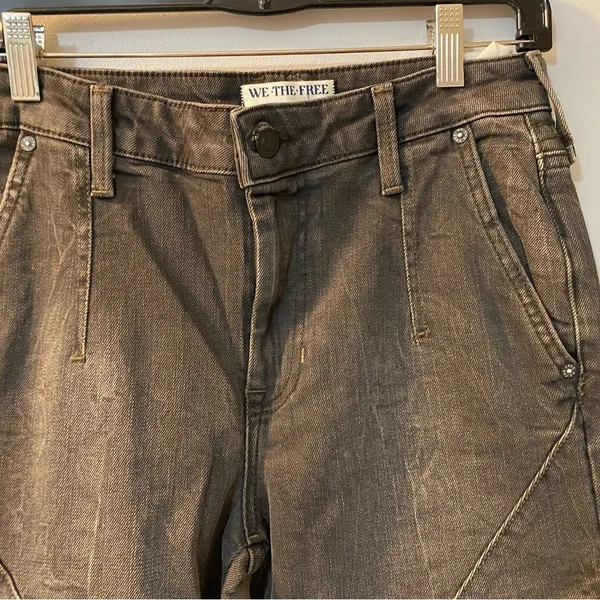 People Vector Moto Mid Rise Flare Jeans SZ 27 Stonewashed Black - Image 7