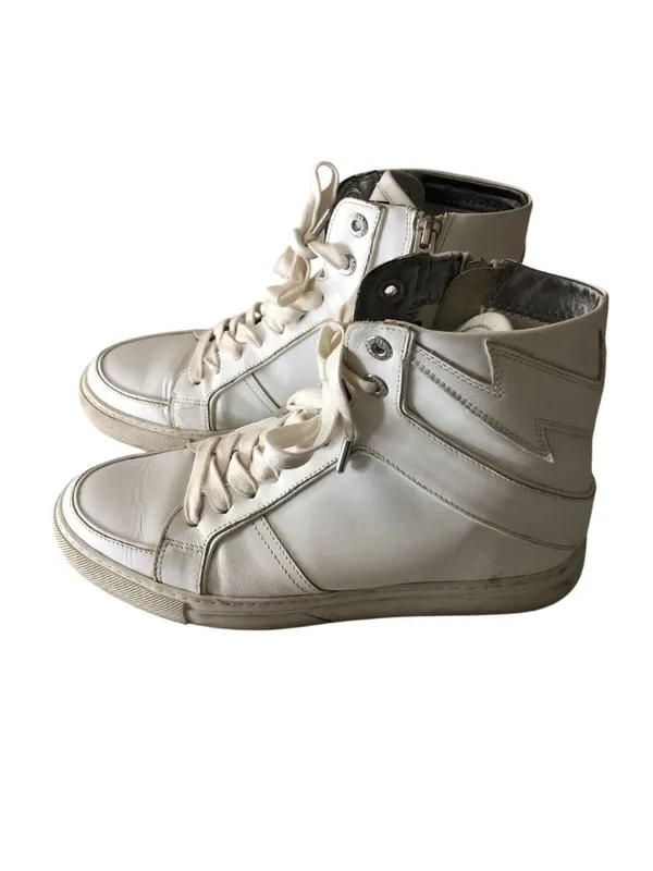 Zadig & Voltaire ZV1747 Flash High-Top Sneakers White Leather Lightning Bolt 40 - Image 5