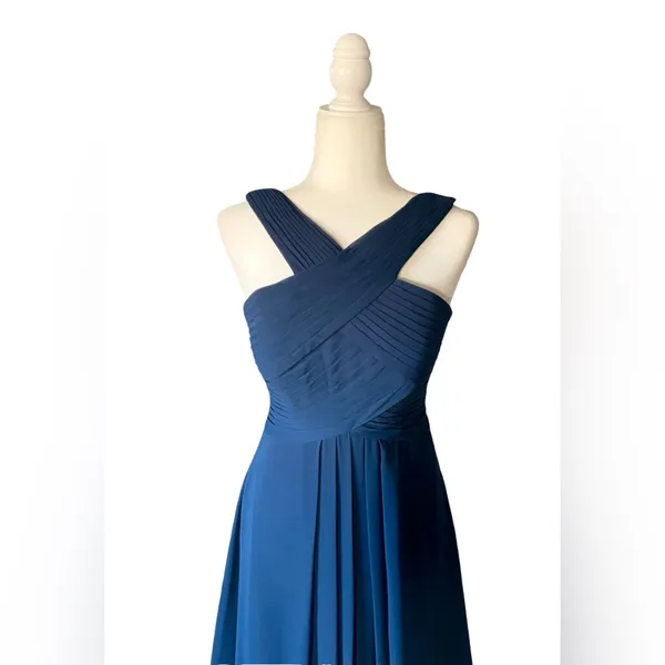 Azazie Navy Kaleigh A-Line Pleated Chiffon Maxi Dress - Image 4