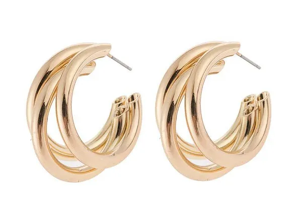 Large Triple Hoops Gold Triple Earrings Gold Hoops Party Hoop Earrings Thick - Image 4