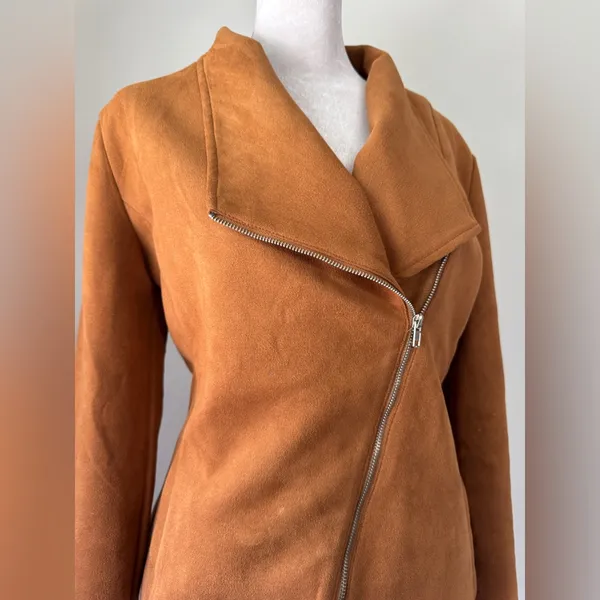 Have Tan Faux Leather Full Zip Lightweight Jacket Size M - Image 4